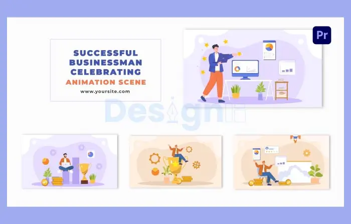 Victory Celebration Businessman Vector Graphic Animation Scene